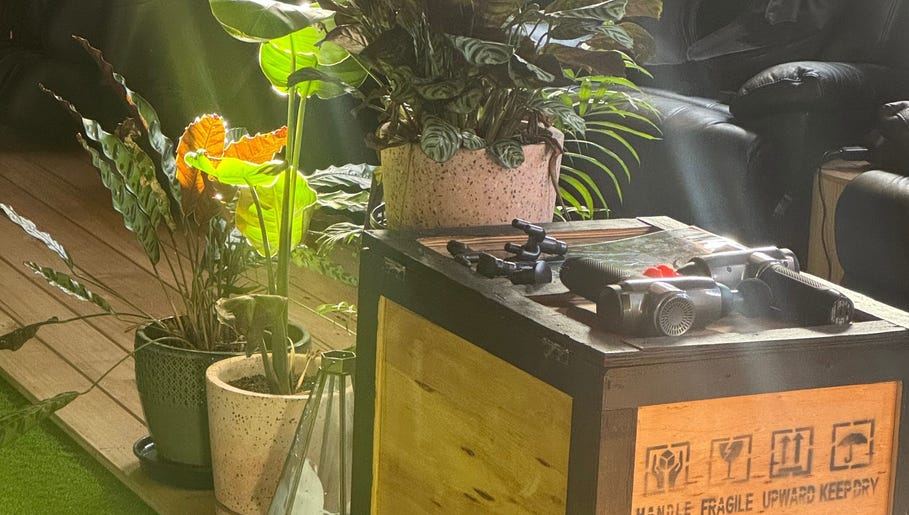 Recovery boots station among plants